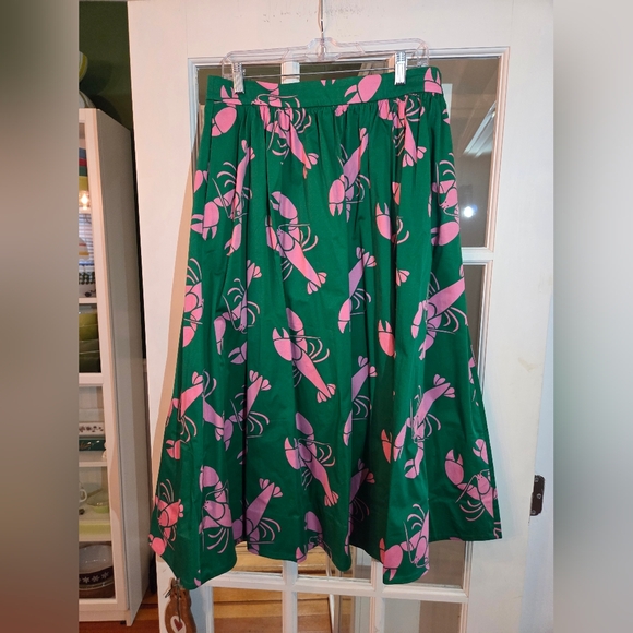Boden Green Midi Skirt with Pink Lobster Print - Size 12R - Picture 7 of 12